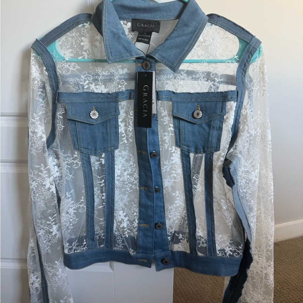 Gracia Denim and Lace Sheer Jacket